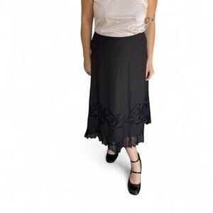 Ann taylor dark grey midi skirt with lace cut out design women's size 10